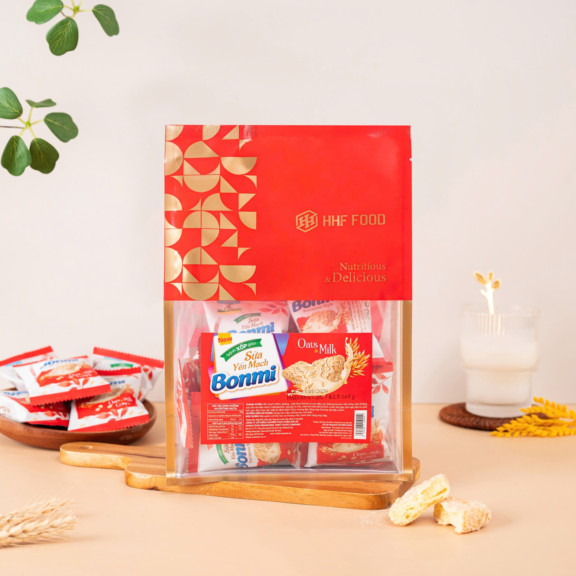 Bánh xốp giòn sữa yến mạch BONMI 180g, 18 gói/thùng
