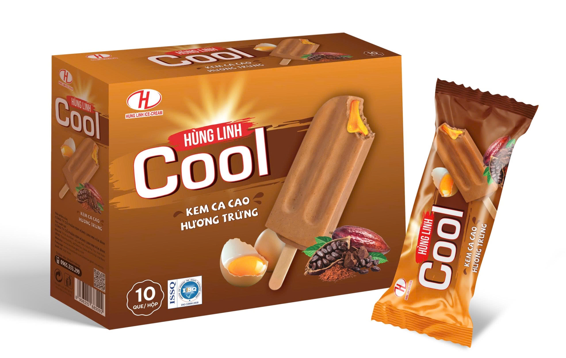 Kem ca cao hương trứng Hùng Linh Cool, 10 chiếc/hộp