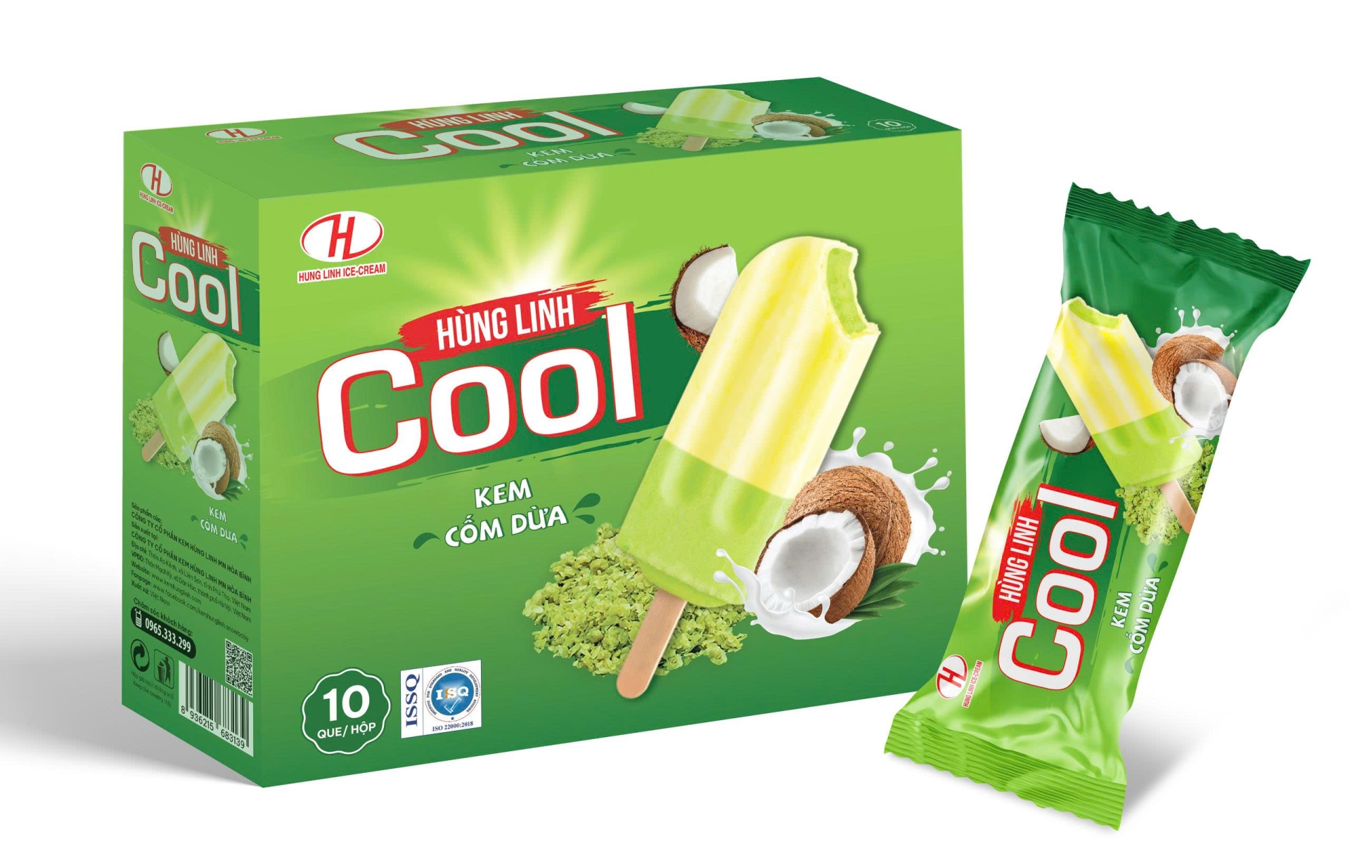 Kem cốm dừa Hùng Linh Cool T100 (10 chiếc/hộp)