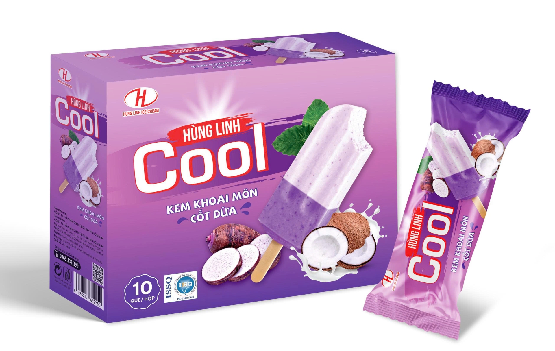 Kem khoai môn cốt dừa Hùng Linh Cool - 10 chiếc/hộp