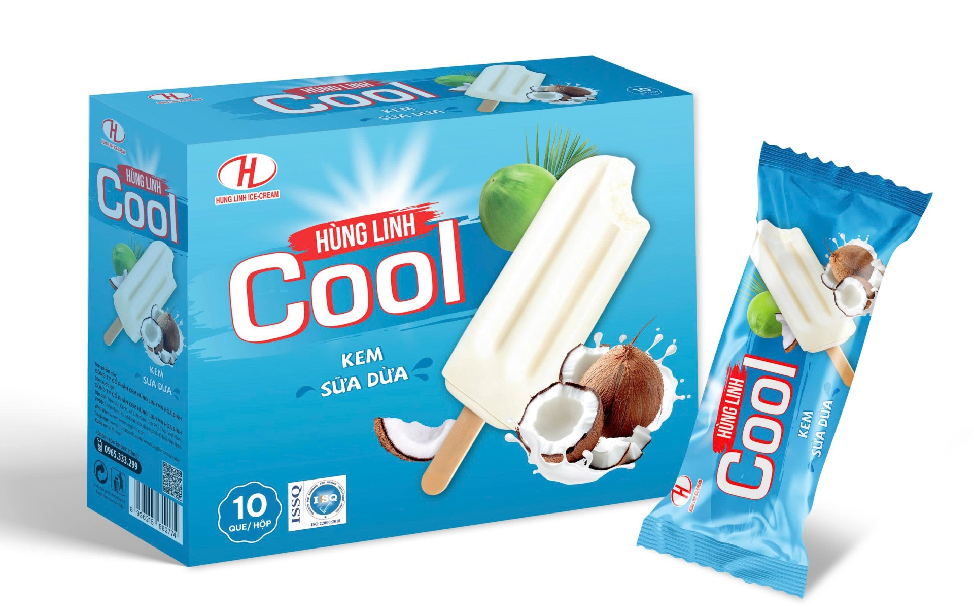 Kem sữa dừa Hùng Linh Cool, 10 chiếc/hộp
