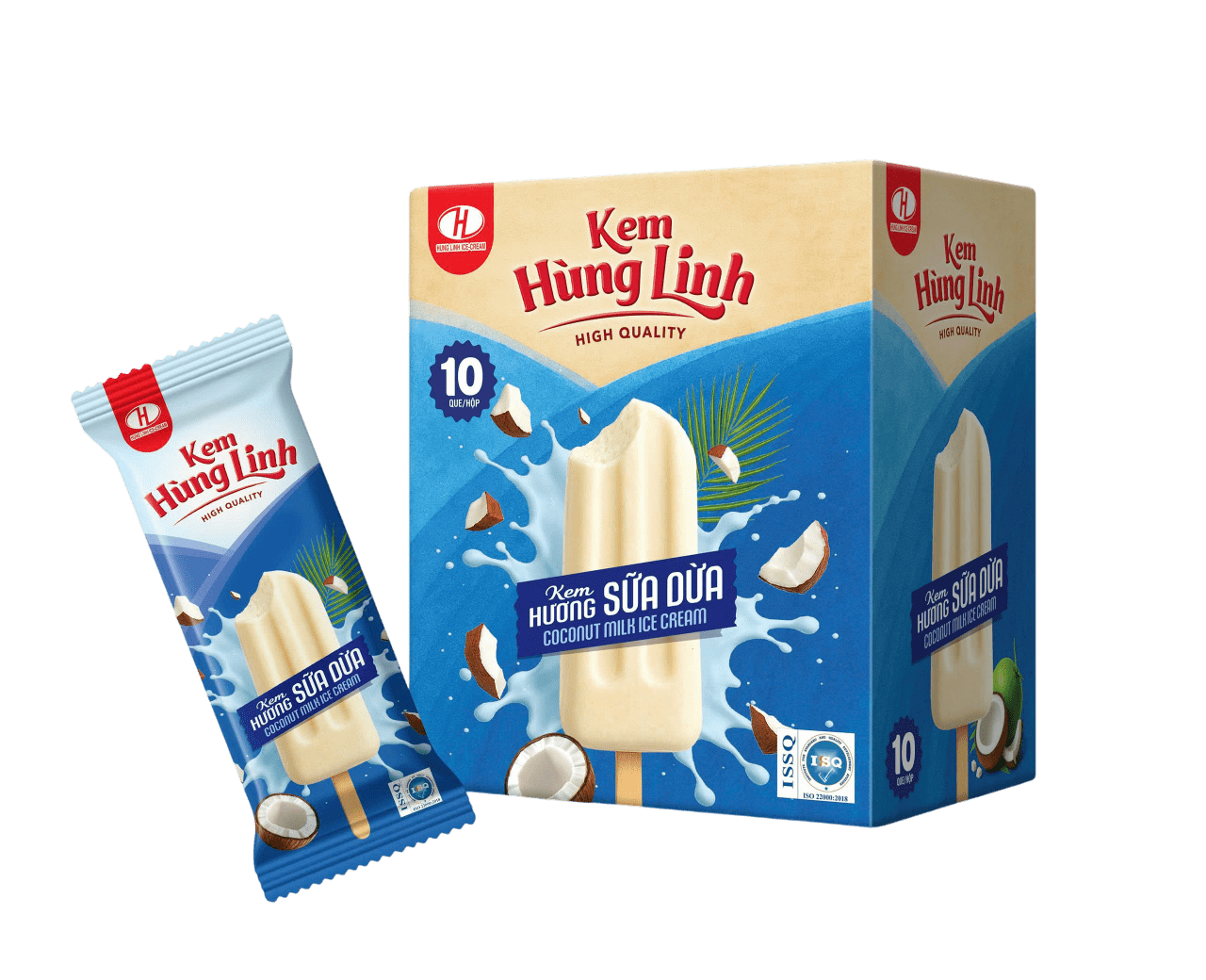 Kem Hùng Linh sữa dừa T160 (10 chiếc/hộp)