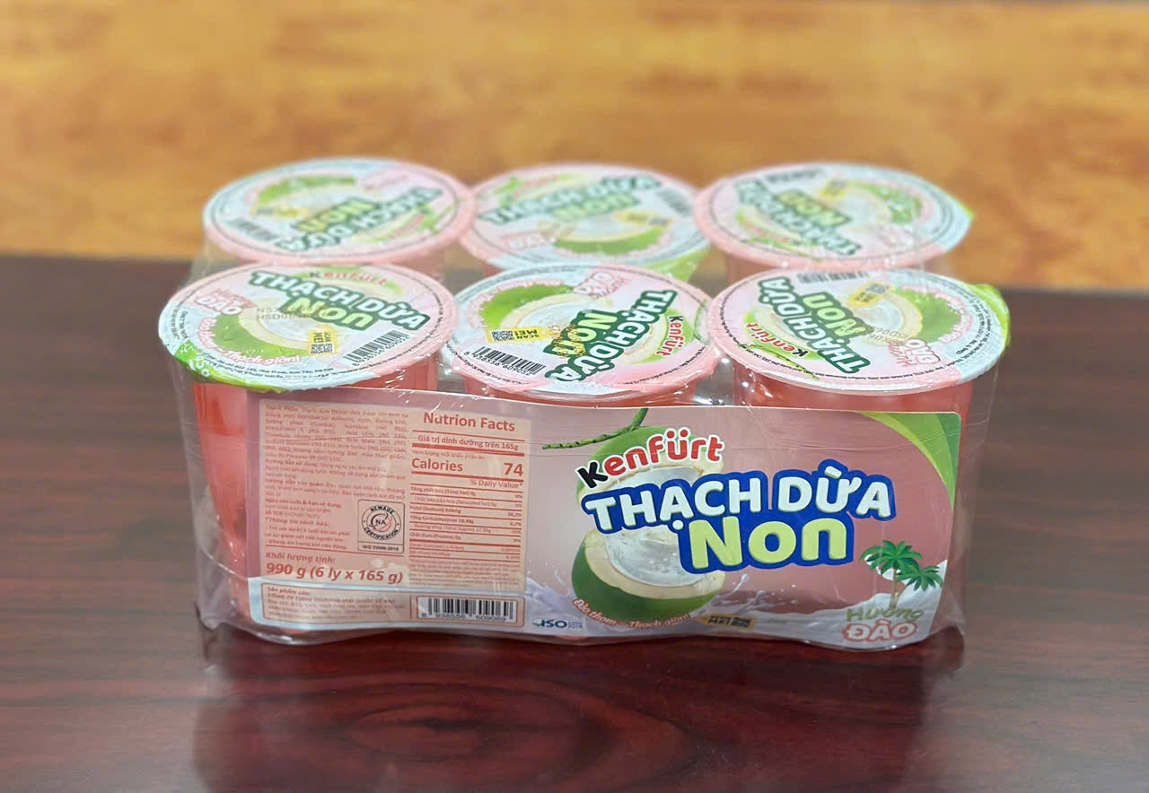 Thạch dừa non vị đào Kenfurt 165g/cốc, 6 cốc/vỉ